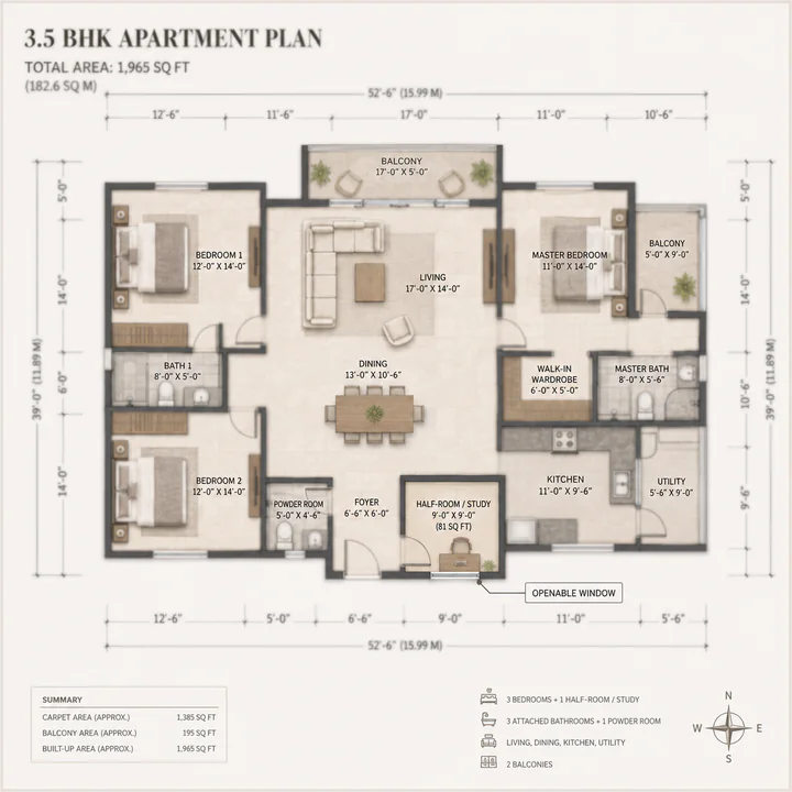 Nambiar Kannamangala 3.5 BHK apartment floor plan, 1,870–2,050 sq ft Nambiar Kannamangala 3.5 BHK apartment floor plan, 1,870–2,050 sq ft