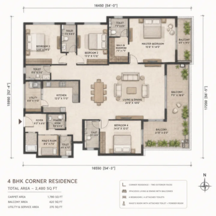 Nambiar Kannamangala 4 BHK apartment floor plan, 2,320–2,620 sq ft Nambiar Kannamangala 4 BHK apartment floor plan, 2,320–2,620 sq ft